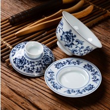 Three Beans Retro Mavi ve Beyaz Porselen Gaiwan Teaware Büyük El Boyalı Kapak Kase Tek Sancai Çay Bardak Seramik Çin Çay Seti | Çay Tureen (Yurt Dışından)