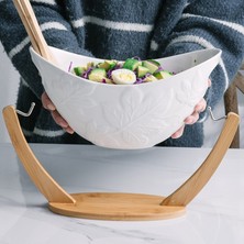 Three Beans Derin Kase Salata Asılı Seramik ve Bambu Salata Kase ile Standı Dekoratif Beşik Meyve Tepsisi Kaşıkla | Kaseler (Yurt Dışından)