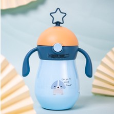 Three Beans 260 ml Karikatür Bebek Termos Kupası Çocuk Kupası Yumuşak Borulu Saman Sippy Kupası Yerçekimi Topu Su Kupası Su Şişesi | Kupalar (Mavi) (Yurt Dışından)