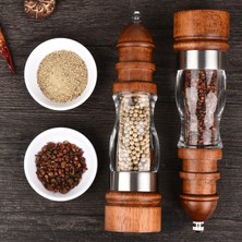 Three Beans 2 Adet Ahşap Tuz ve Karabiber Değirmeni Set Ahşap ve Akrilik Değirmenler, Ayarlanabilir Kaba Seramik Öğütücü | Tuz Domuzları, Mahzenler ve sunucular (Yurt Dışından)