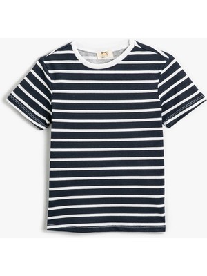 Koton Erkek Çocuk Çizgili Kısa Kollu Tişört Bisiklet Yaka Pamuklu