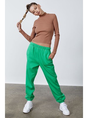Madmext Kadın Yeşil Beli Lastikli Oversize Eşofman Altı MG1235