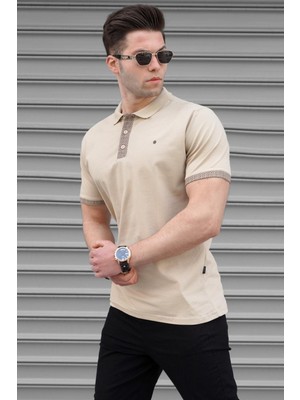 Madmext Bej Düz Polo Yaka Erkek Tişört