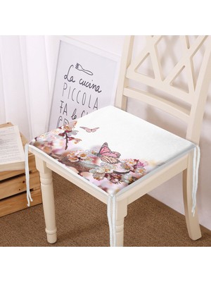 Realhomes Kelebek Desen Dekoratif Kare Sandalye Minderi 40x40cm Fermuarlı