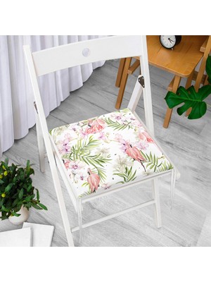 Realhomes Flamingo Desen Dekoratif Kare Sandalye Minderi 40x40cm Fermuarlı
