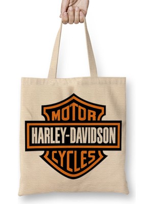 Baskı Dükkanı Harley Davidson Bez Çanta Uzun Saplı