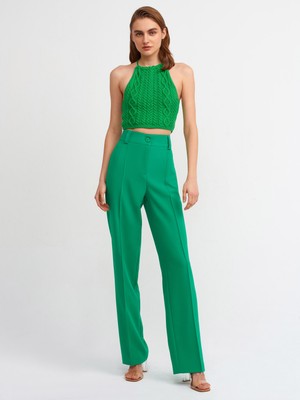 10152 Yaka Arkası Bağcıklı Triko Atlet-Yeşil