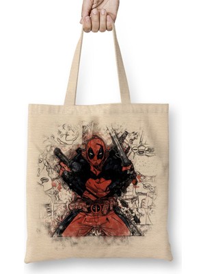 Baskı Dükkanı Deadpool Marvel Franciss Bez Çanta Uzun Saplı