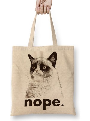 Baskı Dükkanı Cats Kedi Nope Bez Çanta Uzun Saplı