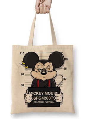 Baskı Dükkanı Çizgi Film Mickey Mouse Bez Çanta Uzun Saplı