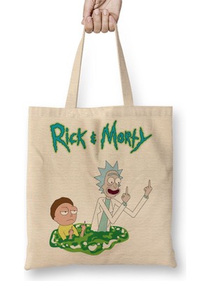 Baskı Dükkanı Cartoon Rick E Morty Bez Çanta Uzun Saplı
