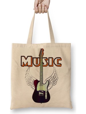 Baskı Dükkanı Guitar Music Gitar Müzik Bez Çanta Uzun Saplı