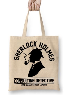 Baskı Dükkanı Sherlock Holmes Bez Çanta Uzun Saplı