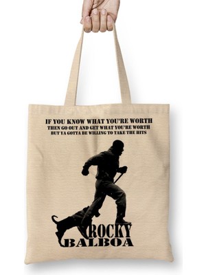 Baskı Dükkanı Rocky Balboa Bez Çanta Uzun Saplı
