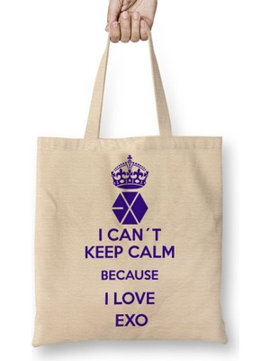 Baskı Dükkanı Exo I Cant Keep Calm Bez Çanta Uzun Saplı