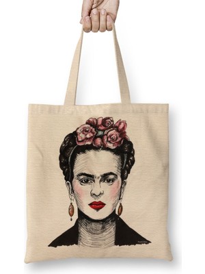 Baskı Dükkanı Frida Kahlo 08 Bez Çanta Uzun Saplı
