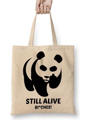 Baskı Dükkanı Still Alive Panda Bez Çanta Uzun Saplı