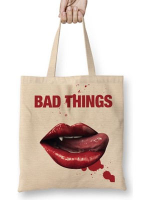 Baskı Dükkanı True Blood Bad Things Bez Çanta Uzun Saplı