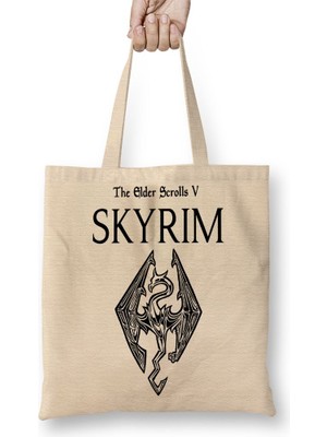 Baskı Dükkanı Skyrim Dragon Bez Çanta Uzun Saplı