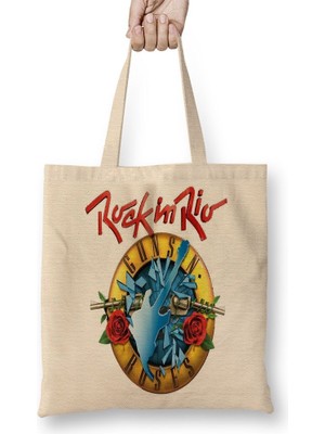 Baskı Dükkanı Rock In Rio 2017 Guns N' Roses Bez Çanta Uzun Saplı