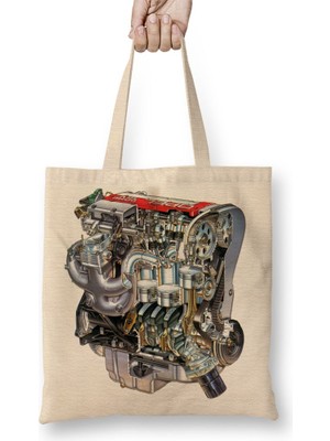 Baskı Dükkanı Red Top Opel Engine Bez Çanta Uzun Saplı