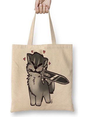 Baskı Dükkanı Dark Souls Great Grey Cuddly Wolf Sif Bez Çanta Uzun Saplı