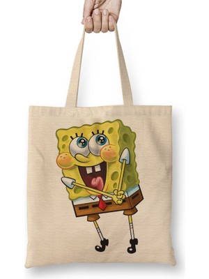 Baskı Dükkanı Sünger Bob Bez Çanta Uzun Saplı