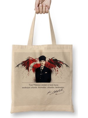 Baskı Dükkanı Atatürk 3 Bez Çanta Uzun Saplı