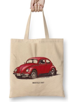 Baskı Dükkanı Volkswagen Old Beetle Bez Çanta Uzun Saplı