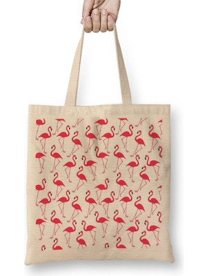 Baskı Dükkanı Flamingo 5 Bez Çanta Uzun Saplı