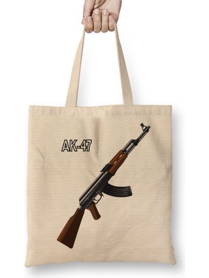 Baskı Dükkanı Ak 47 Bez Çanta Uzun Saplı