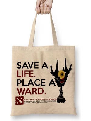 Baskı Dükkanı Dota 2 Art Of Ward Bez Çanta Uzun Saplı