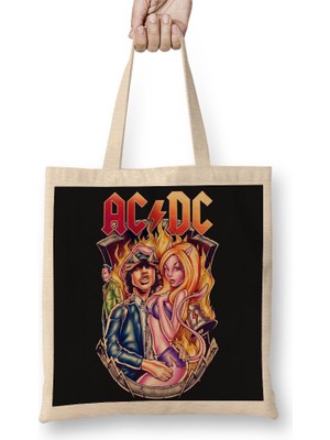 Baskı Dükkanı Banda Ac Dc Müzik Grubu Bez Çanta Uzun Saplı