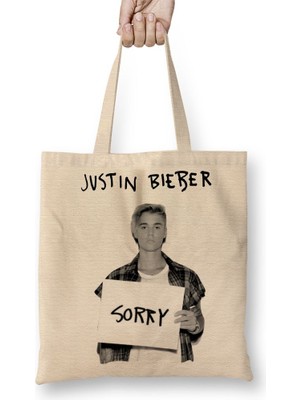 Baskı Dükkanı Justin Bieber Bez Çanta Uzun Saplı