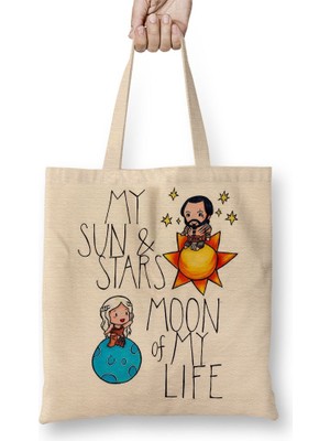 Baskı Dükkanı My Sun Stars Moon Of My Life Bez Çanta Uzun Saplı