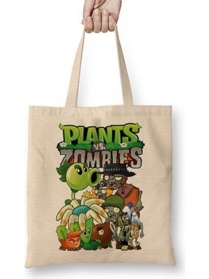 Baskı Dükkanı Plants Vs Zombies Bez Çanta Uzun Saplı