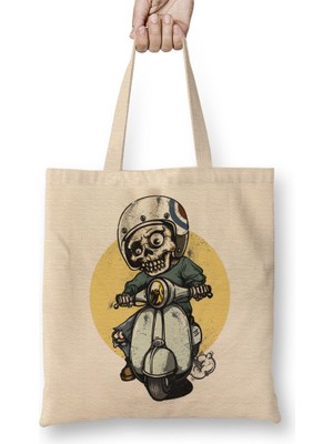 Baskı Dükkanı Motoqueiro Esqueleto Zombie Bez Çanta Uzun Saplı