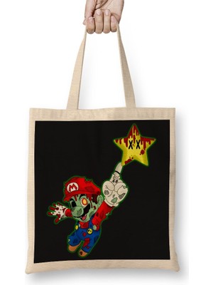 Baskı Dükkanı Zombie Mario Atari Bez Çanta Uzun Saplı