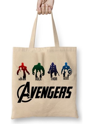 Baskı Dükkanı Avengers Iron Man Hulk Thor Captain Amerika Bez Çanta Uzun Saplı