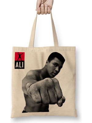Baskı Dükkanı Muhammed Ali Boks Bez Çanta Uzun Saplı