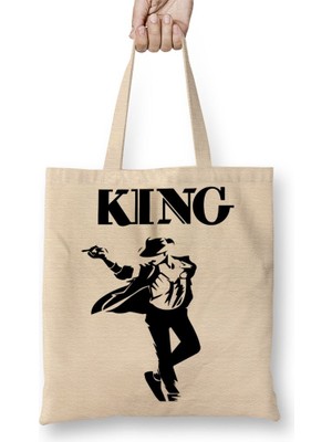 Baskı Dükkanı Rei Michael Jackson Forever King Bez Çanta Uzun Saplı
