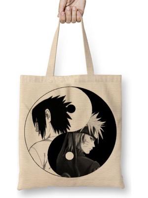 Baskı Dükkanı Naruto E Sasuke Bez Çanta Uzun Saplı