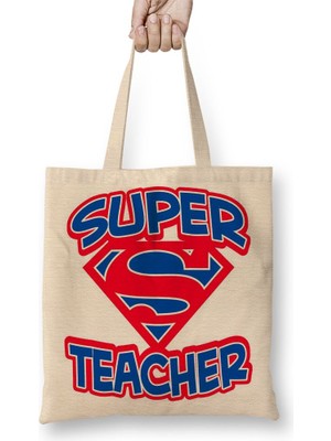 Baskı Dükkanı Süper Öğretmen Bez Çanta Uzun Saplı