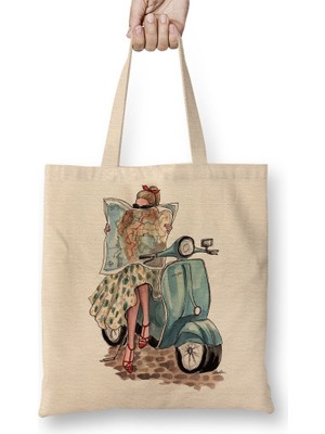 Baskı Dükkanı Vespa Travel Bez Çanta Uzun Saplı