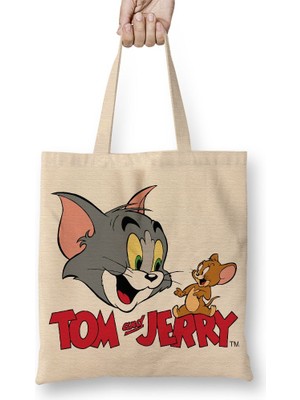 Baskı Dükkanı Tom ve Jerry Bez Çanta Uzun Saplı