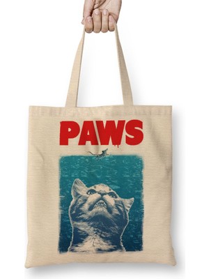 Baskı Dükkanı Paws Jaws Horror Korku Film Movie Spielberg Crossover Bez Çanta Uzun Saplı