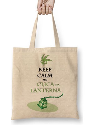 Baskı Dükkanı Keep Calm & Clica Na Lanterna Bez Çanta Uzun Saplı