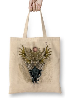 Baskı Dükkanı Skull Devil Color Branca Bez Çanta Uzun Saplı