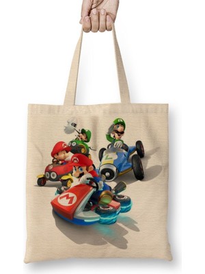 Baskı Dükkanı Mario Kart Bez Çanta Uzun Saplı