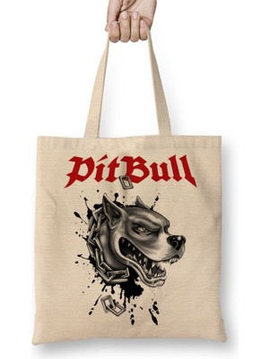Baskı Dükkanı Pitbull Köpekleri Sevenlerin Pitbul Aşkı Bez Çanta Uzun Saplı